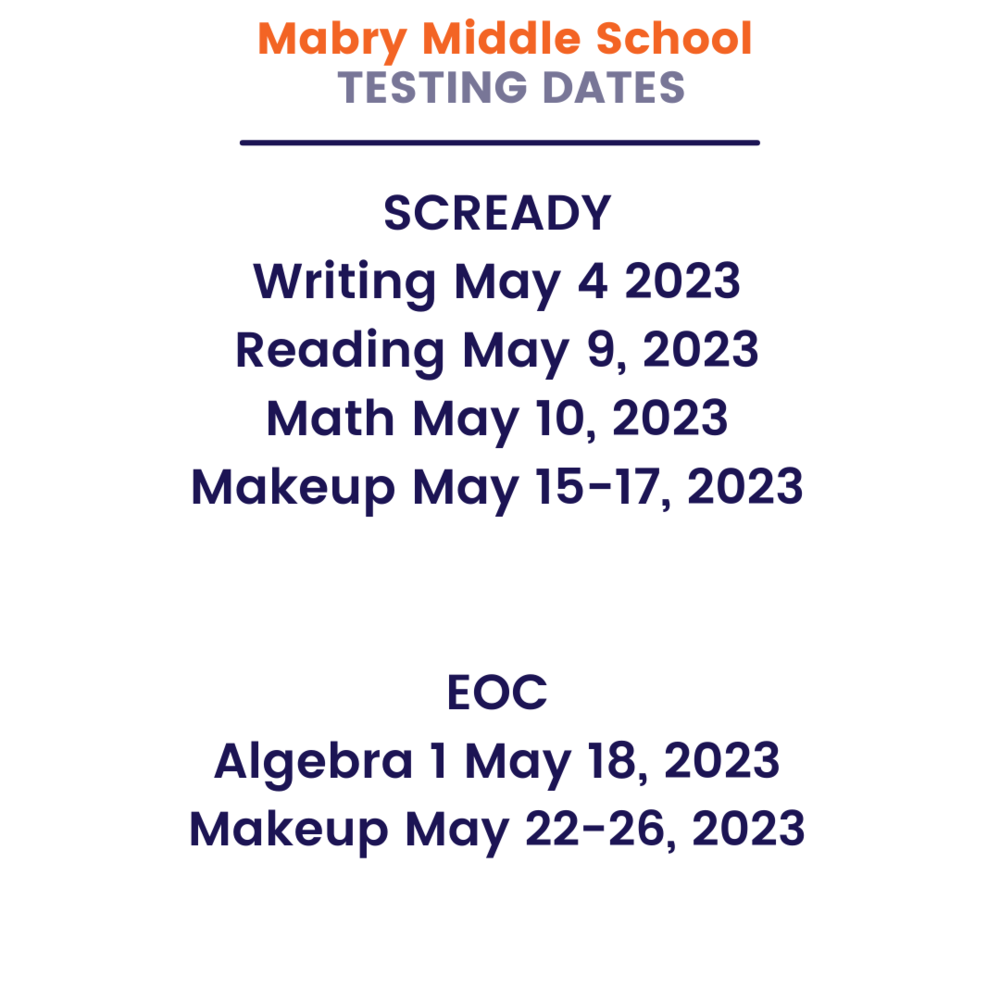 Testing Dates and Resources Mabry Middle School
